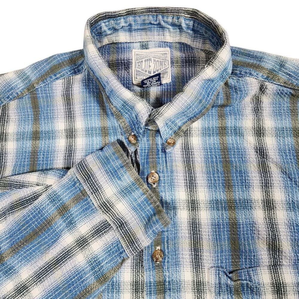 Blue Zone Denim Mens XL Shirt Plaid Button Down Cotton‎ Casual Long Sleeve